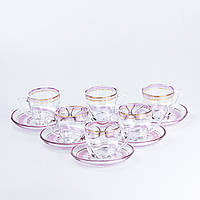 QWE Чашки з блюдцем стеклянные прозрачные набор на 6 персон