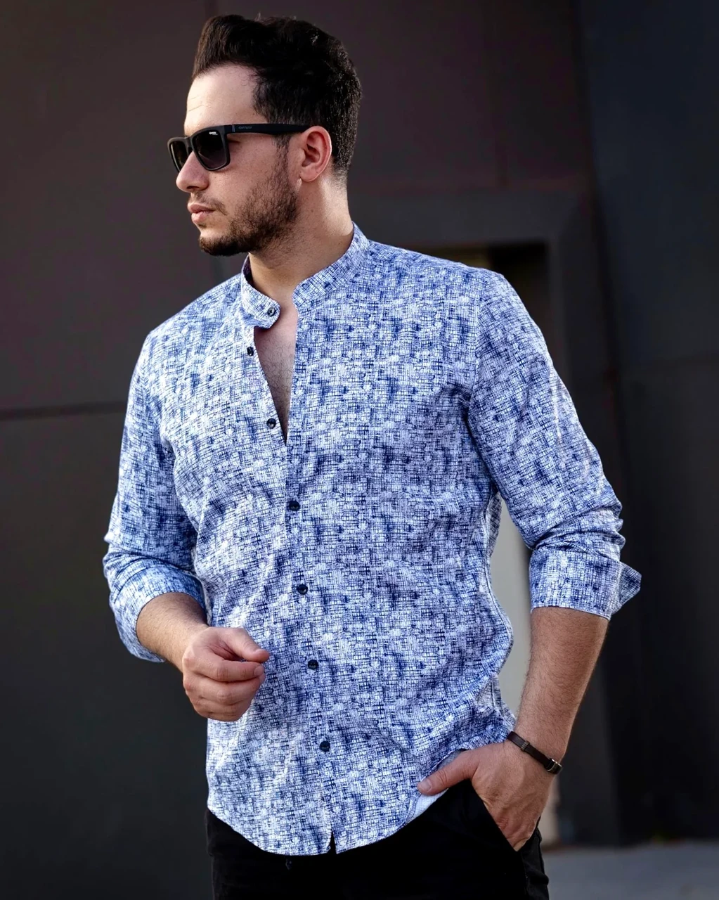 Модна сорочка на ґудзиках з плетеним принтом під льон L XL XXL 01-50-829