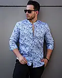 Модна сорочка на ґудзиках з плетеним принтом під льон L XL XXL 01-50-829, фото 4