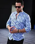 Модна сорочка на ґудзиках з плетеним принтом під льон L XL XXL 01-50-829, фото 5