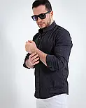 Чорна сорочка чоловіча слім фіт із тонкого кольорового джинсу L XL XXL 80-91-505, фото 4