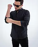 Чорна сорочка чоловіча слім фіт із тонкого кольорового джинсу L XL XXL 80-91-505, фото 5