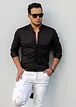 Чорна модна сорочка з коміром стійка S L XL XXL 80-61-401, фото 4