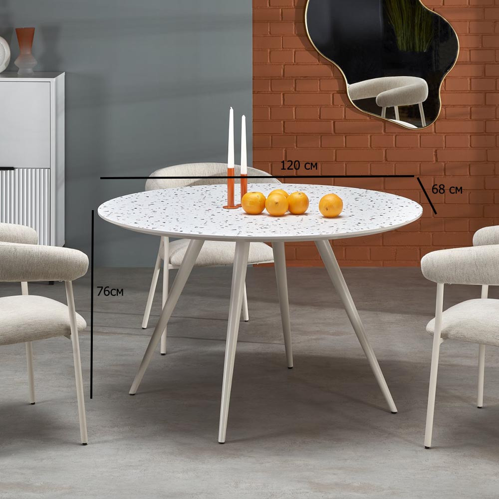 Овальний обідній стіл терраццо Aramis 120х68 см із білими металевими ніжками на кухню