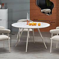 Овальный обеденный стол терраццо Aramis 120х68 см с белыми металлическими ножками на кухню