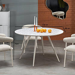Овальний обідній стіл терраццо Aramis 120х68 см із білими металевими ніжками на кухню