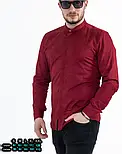 Бордова сорочка скінни з кнопкою на комірі L XL XXL 60-61-411, фото 2