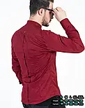 Бордова сорочка скінни з кнопкою на комірі L XL XXL 60-61-411, фото 3