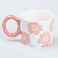 QWE Чашка керамическая 400 мл для чая и кофе "Цветок" Розовая