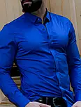 Синя молодіжна сорочка slim fit з планкою на потайних гудзиках S M XL XXL 27-07-418, фото 2