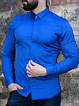 Синя молодіжна сорочка slim fit з планкою на потайних гудзиках S M XL XXL 27-07-418, фото 3