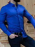 Синя молодіжна сорочка slim fit з планкою на потайних гудзиках S M XL XXL 27-07-418, фото 4