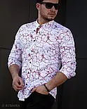 Біла сорочка з модним бордовим принтом та контрастними гудзиками M L XL XXL 01-55-805, фото 5