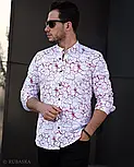 Біла сорочка з модним бордовим принтом та контрастними гудзиками M L XL XXL 01-55-805, фото 6