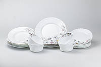 QWE Столовый сервиз тарелок 24 штуки керамических на 6 персон Белый с росписью цветы