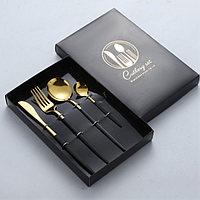 QWE Набор столовых приборов Cutlery set из нержавеющей стали на 1 персону 4 штуки Черный