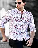 Модна сорочка білого кольору з бордовим малюнком M L XL XXL 01-50-805, фото 3