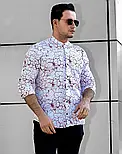 Модна сорочка білого кольору з бордовим малюнком M L XL XXL 01-50-805, фото 4