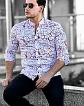 Модна сорочка білого кольору з бордовим малюнком M L XL XXL 01-50-805, фото 6