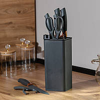 QWE Набор кухонных ножей 5 штук с ножницами и овощечисткой на подставке Черный