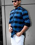 Сорочка З щільної бавовни у Велику Клітку синього кольору M L XL XXL 23-40-601, фото 2