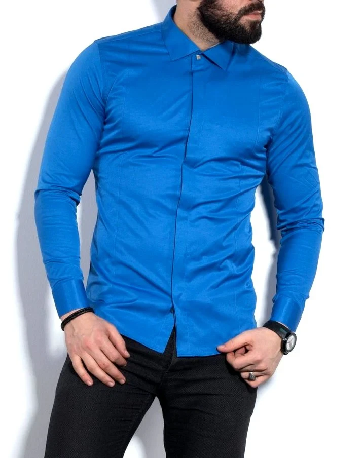 Синя сорочка вузького крою S M XL XXL 29-07-442, фото 1