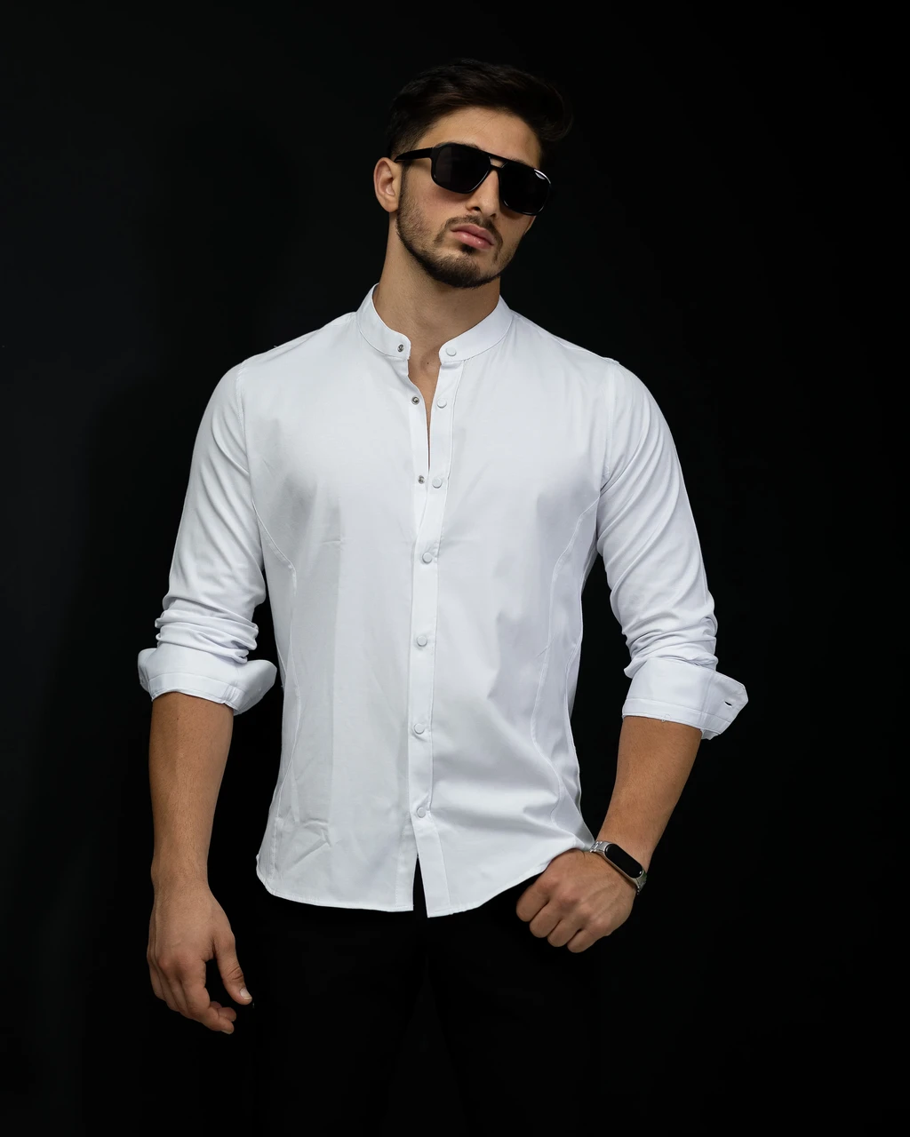 Базова біла сорочка з коміром стійка на ґудзиках M XXL 3XL 01-30-401, фото 1