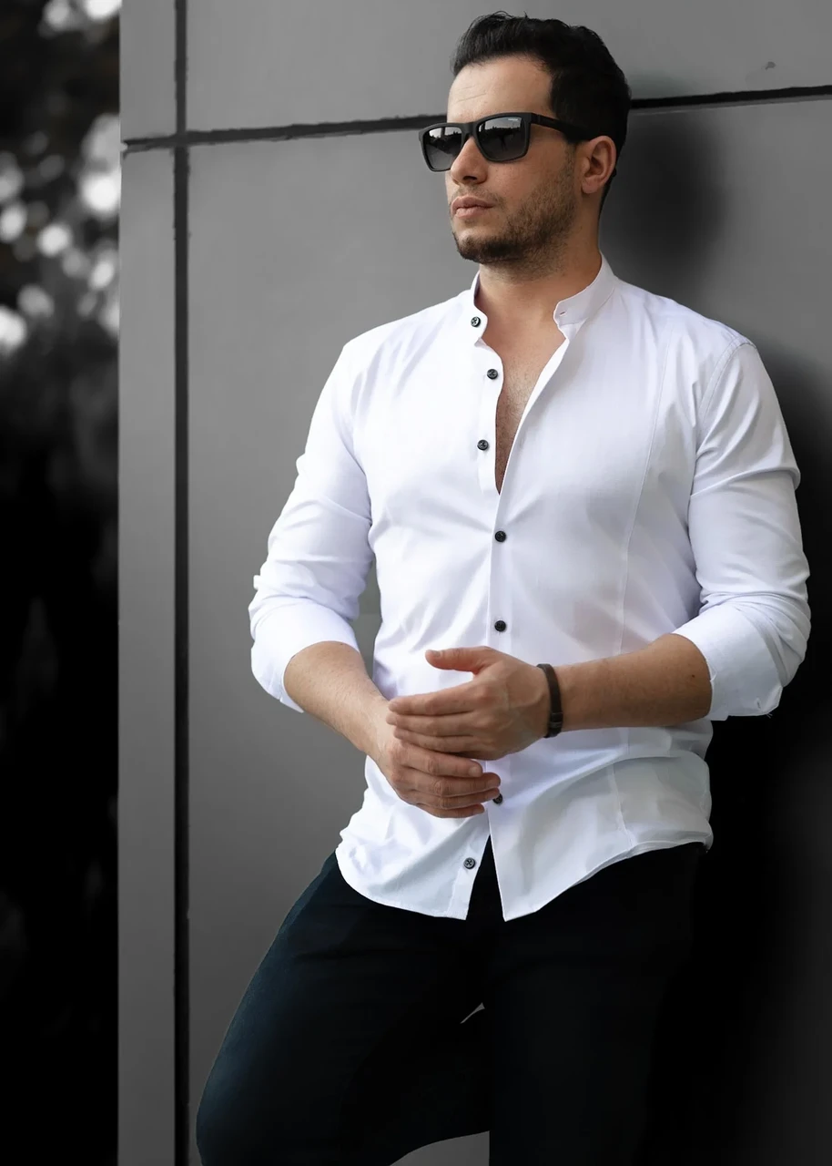 Біла сорочка стійка на контрастних гудзиках XXL 01-02-401, фото 1