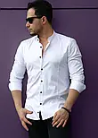 Біла сорочка стійка на контрастних гудзиках XXL 01-02-401, фото 3