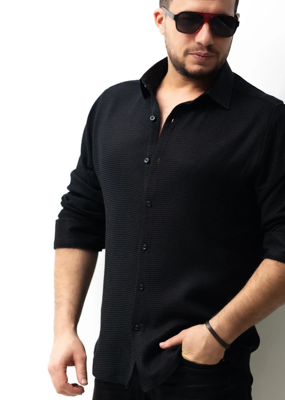 Чоловіча чорна сорочка з коміром M XL XXL 3XL 80-70-603, фото 1