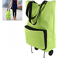 Универсальная складная портативная тележка-сумка для покупок на колесиках Зеленая PRO_149