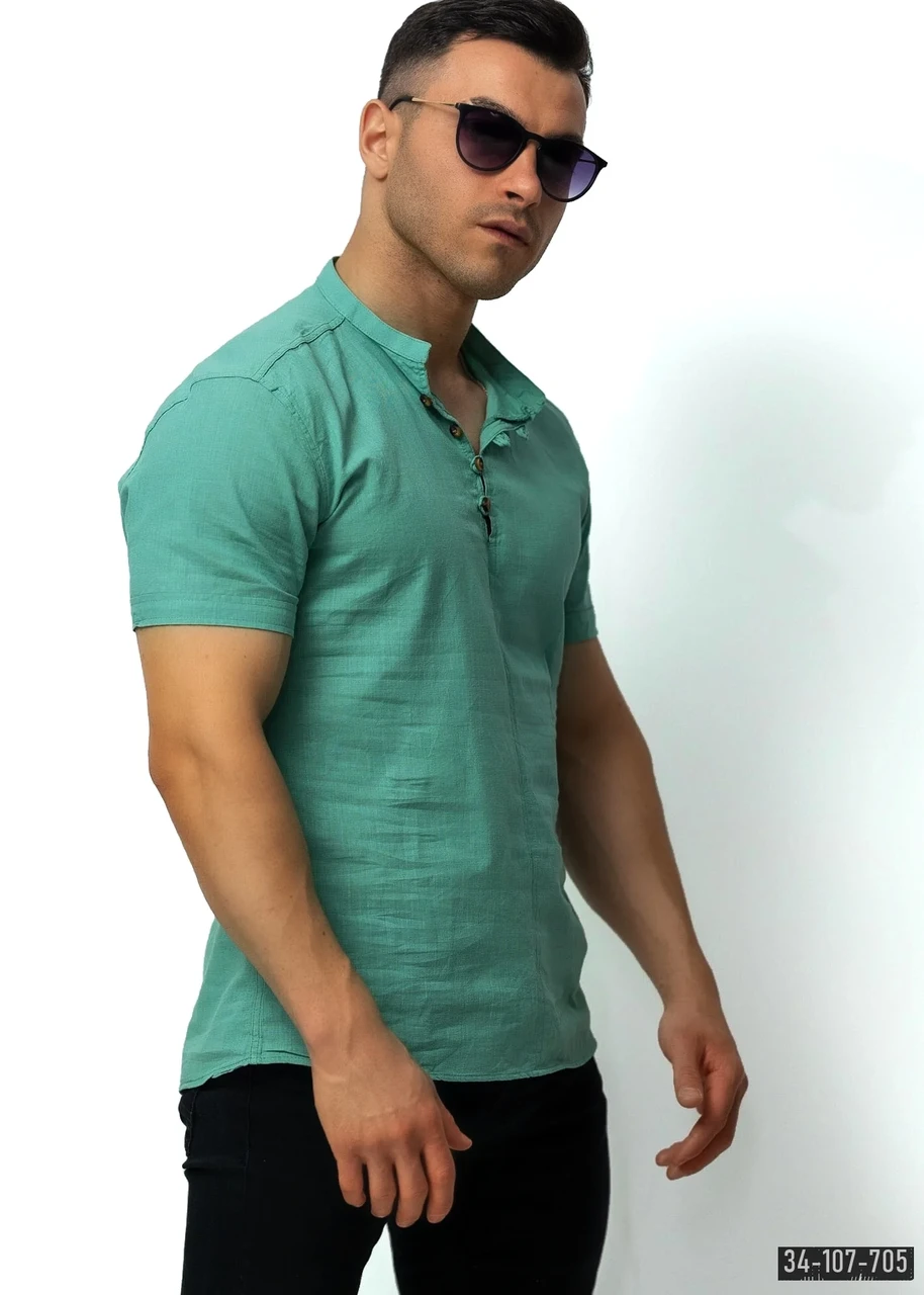 Сорочка чоловіча лляна зелена M L XL XXL 34-107-705, фото 1