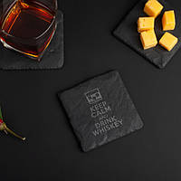 Подставка из сланца "Keep calm and drink whiskey", Чорний, Black, англійська PRO_290
