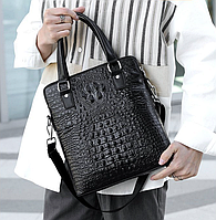 Женская кожаная сумка портфель для документов планшета сумочка рептилия черная Advert Жіноча шкіряна сумка