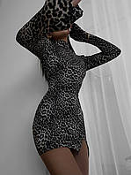 Платье женское мини леопардовое S M L. Платье женское длинное леопард на завязках 42 44 46
