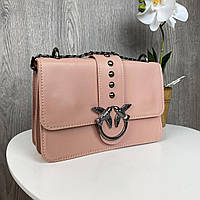 Женская мини сумочка клатч на плечо в стиле Pinko белая сумка на цепочке с розовыми птичками. Advert Жіноча