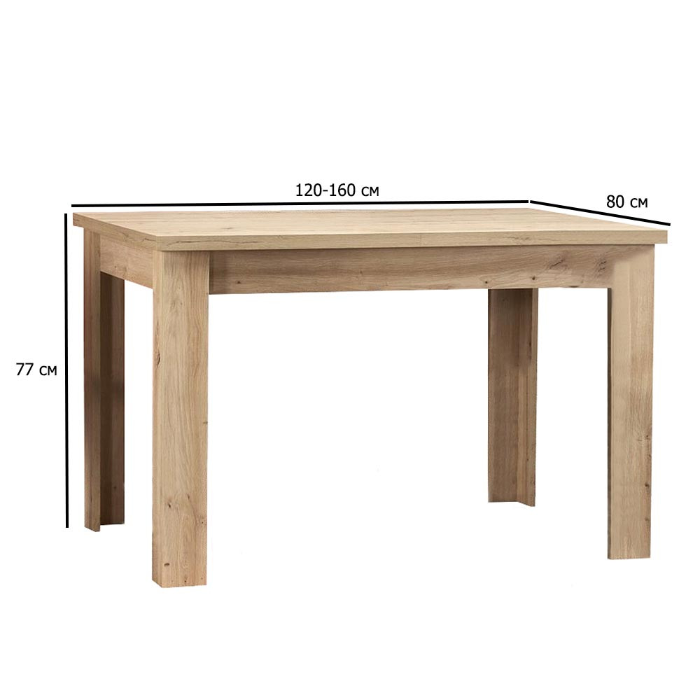 Розкладний обідній стіл із дсп Bagio 120-160х80 см дуб артисан на чотирьох ніжках у вітальню, фото 1