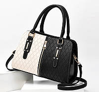 Стильная женская сумка на плечо бело-черная разноцветная женская сумочка эко кожа белая черная Advert Жіноча