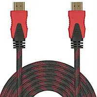 Кабель HDMI - HDMI 1.4V 1080p 3м усиленний, з нейлоновою оплеткою, фільтром та позолоченими коннекторами, чорно-червоний