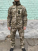 Зимние военные брюки пиксельные Мужские штаны тактические утепленные SoftShell пиксель на флисе Advert Зимові