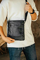 Чоловіча барсетка, чорна сумка через плече з натуральної шкіри, класичний якісний месендджер