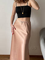 Женская атласная юбка миди бежевого цвета