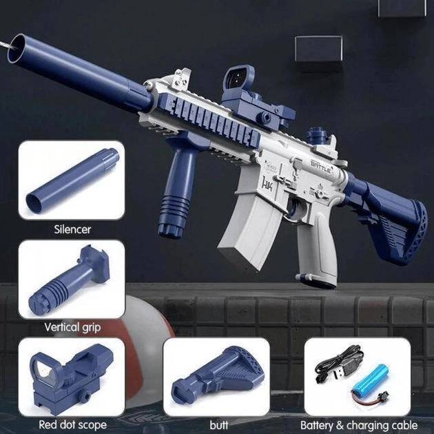 Акумуляторний водяний автомат з прицілом Water Gun M416 синій, фото 1