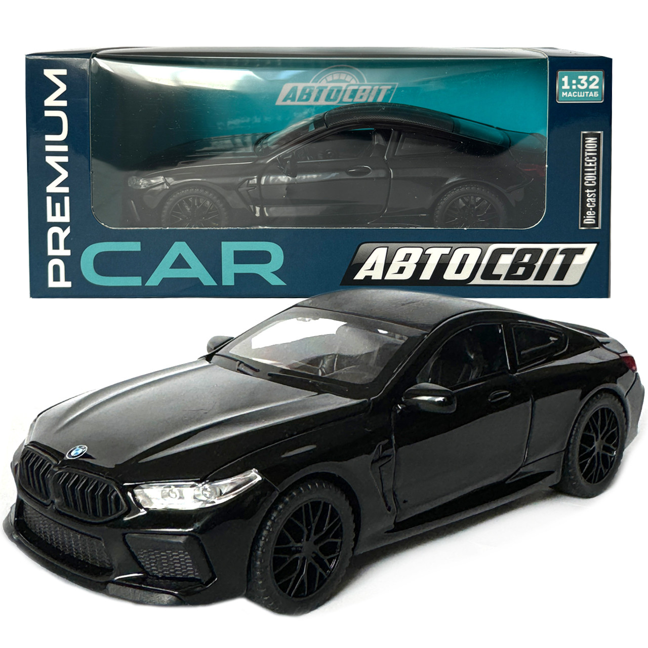 Машинка металева BMW M8 Competition Coupe БМВ чорна звук світло інерція відкр двері багажник капот Автосвіт 1:32, 14,9*4,9*5,9см, фото 1