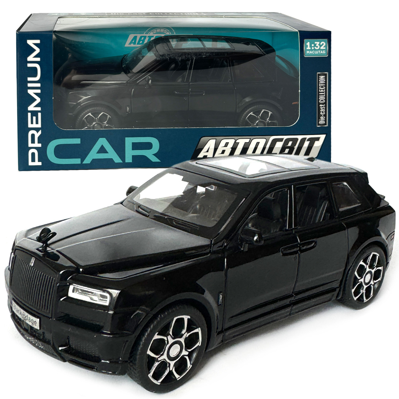 Машинка металева Rolls-Royce Ghost BLACK BADGE ролс ройс чорний звук світло інерція відкр двері капот Автосвіт 1:32,15*8*5,5см, фото 1