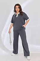 Костюм жіночий літній великого розміру з широкими штанами, фото 2