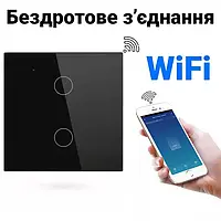 Розумний сенсорний вимикач світла з WiFi підключенням до смартфону USmart WS-02w, двоканальний, з нульом