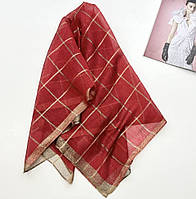Легкий платок из натурального шелка. Женский летний платок на голову в церковь Красный