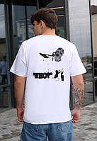 Белая Мужская футболка Staff с рисунком на плечах стаф Advert Біла Чоловіча Футболка Staff з малюнком на