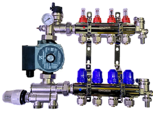 Колектори для теплої підлоги з нижнім підключенням в зборі